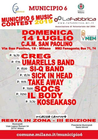 Municipio 6 Music Contest 2019 – 14 luglio Cam San Paolino