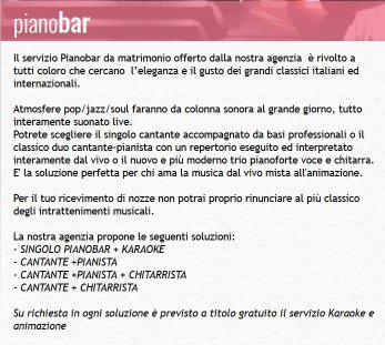 Descrizione Pianobar Wedding Music Italy