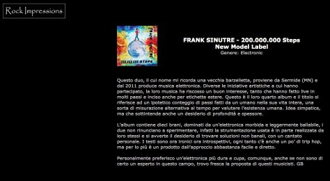 Frank Sinutre "200.000.000 Steps" recensione su Rock Impressions