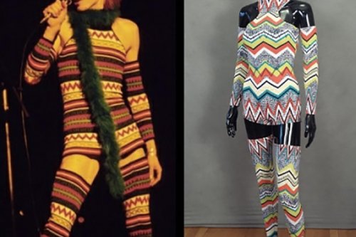 Il costume disegnato ai tempi da Kansai Yamamoto per il tour di “Aladdin Sane” (versione intera)